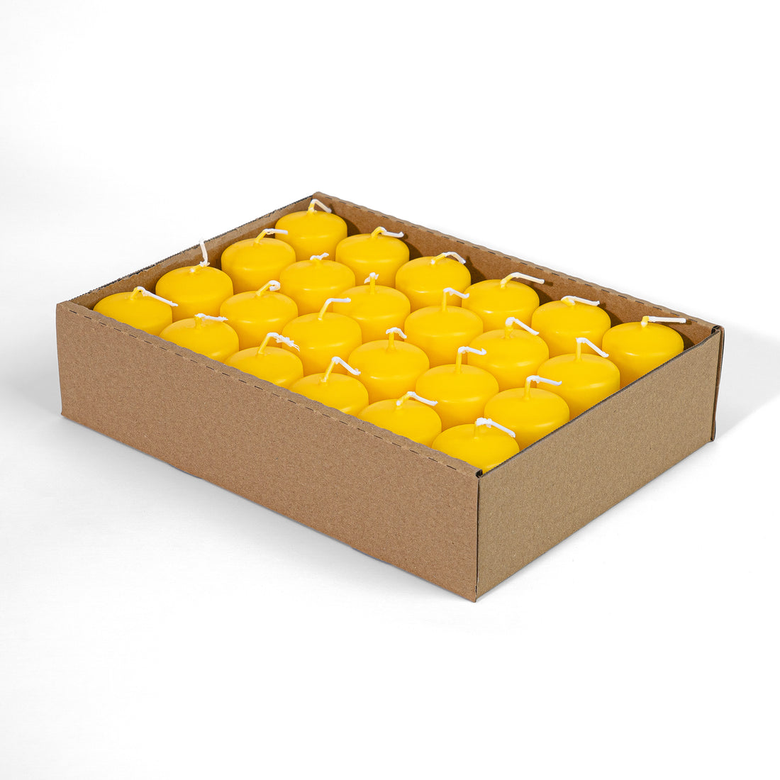 Candele Cilindriche Ø40 mm . h 60 mm. Gialle in vassoio da 24 pezzi durata ±9