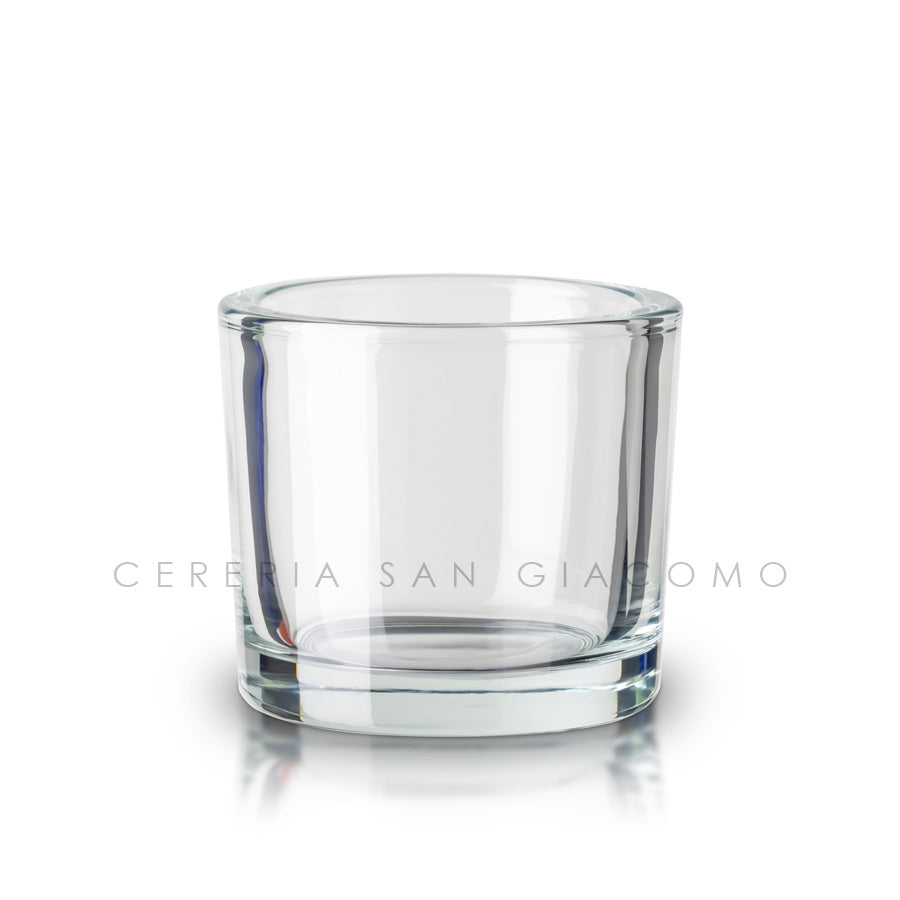 30cl thick clear glass. Ø90 h 80 mm.