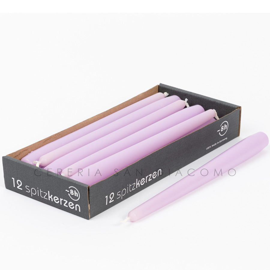 Lilac conical candles Ø23 mm. h250 mm. pack of 12 pieces