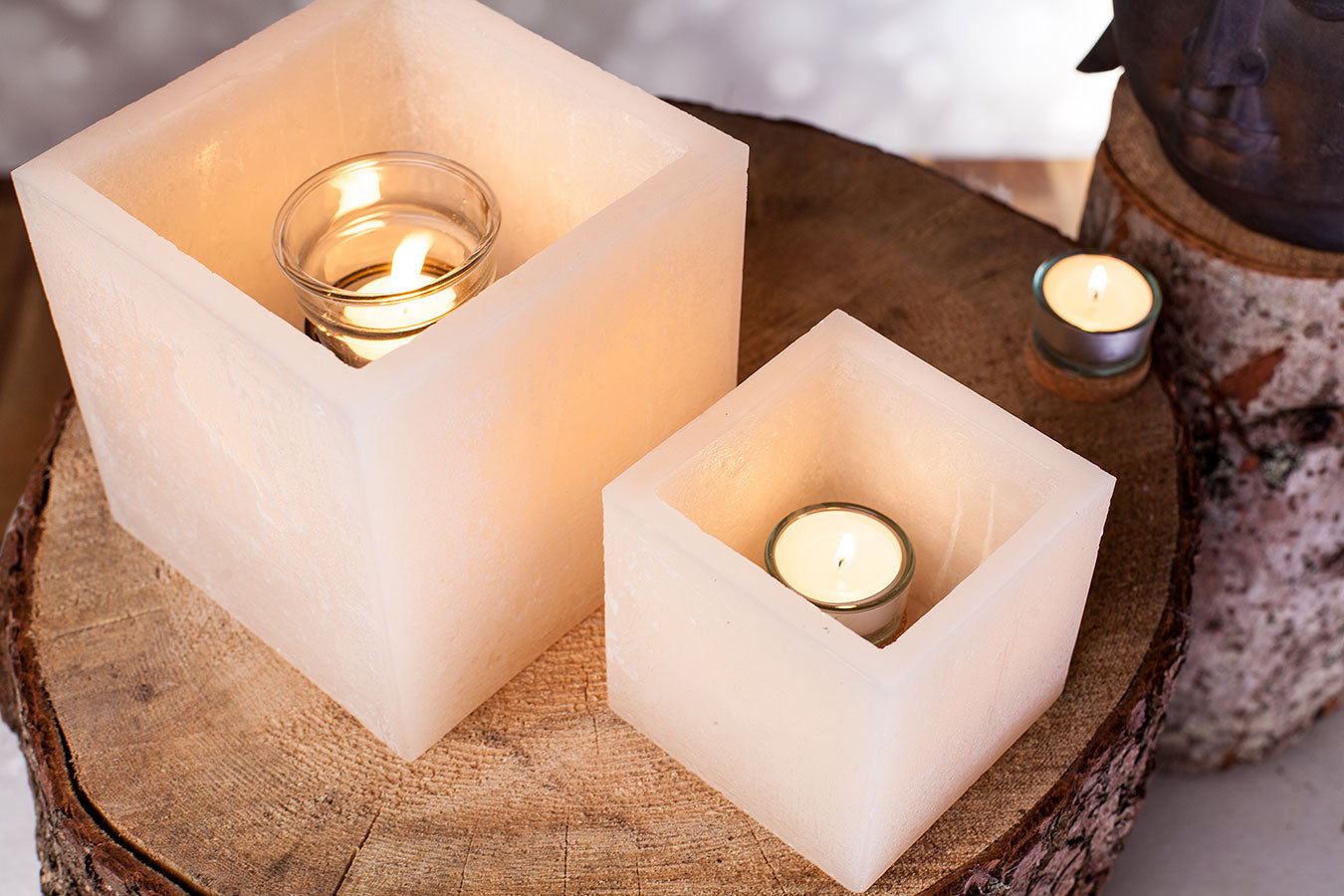 Lanterna di Cera quadrate Crema con supporto porta lumino Candele-cereriasangiacomo