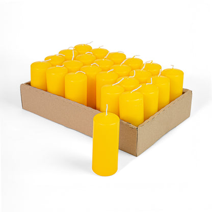 Candele Cilindriche Ø50 mm . h 120 mm. Gialle in vassoio da 24 pezzi durata ±41