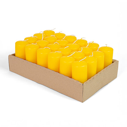Candele Cilindriche Ø50 mm . h 120 mm. Gialle in vassoio da 24 pezzi durata ±41