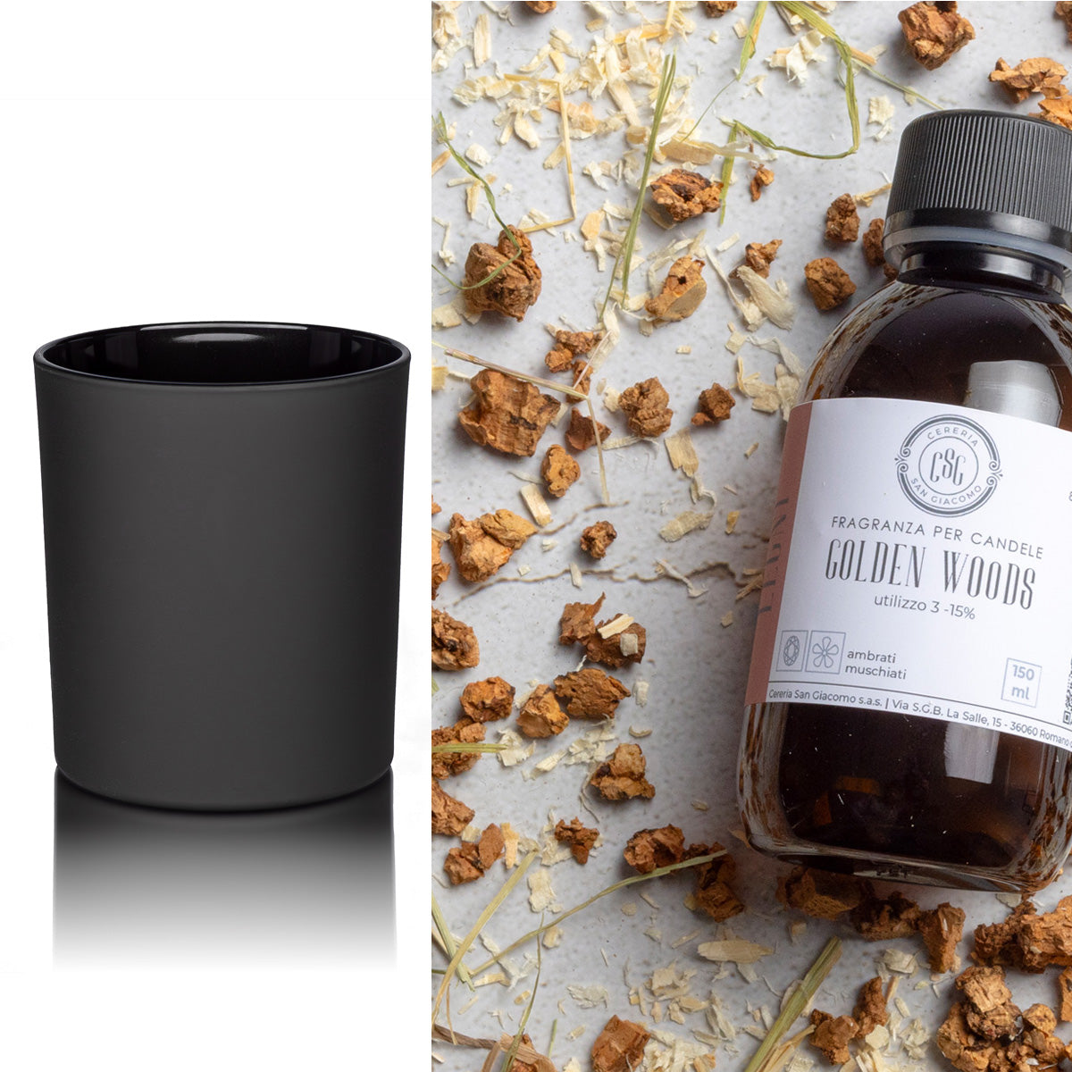 Golden Woods Scented Candle in a 30CL Black Satin Glass
