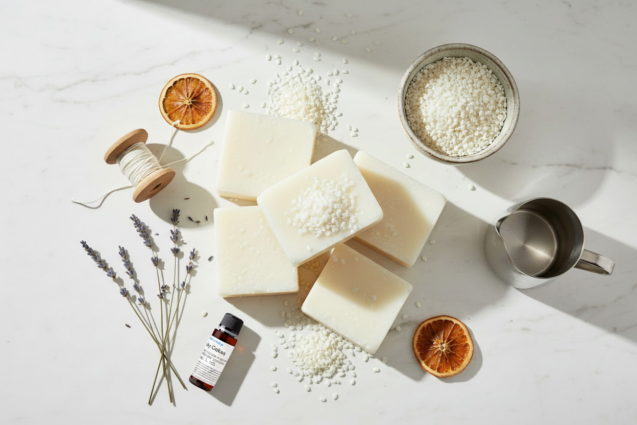 Candle-Making Flat-Lay with Fairy Cakes Fragrance