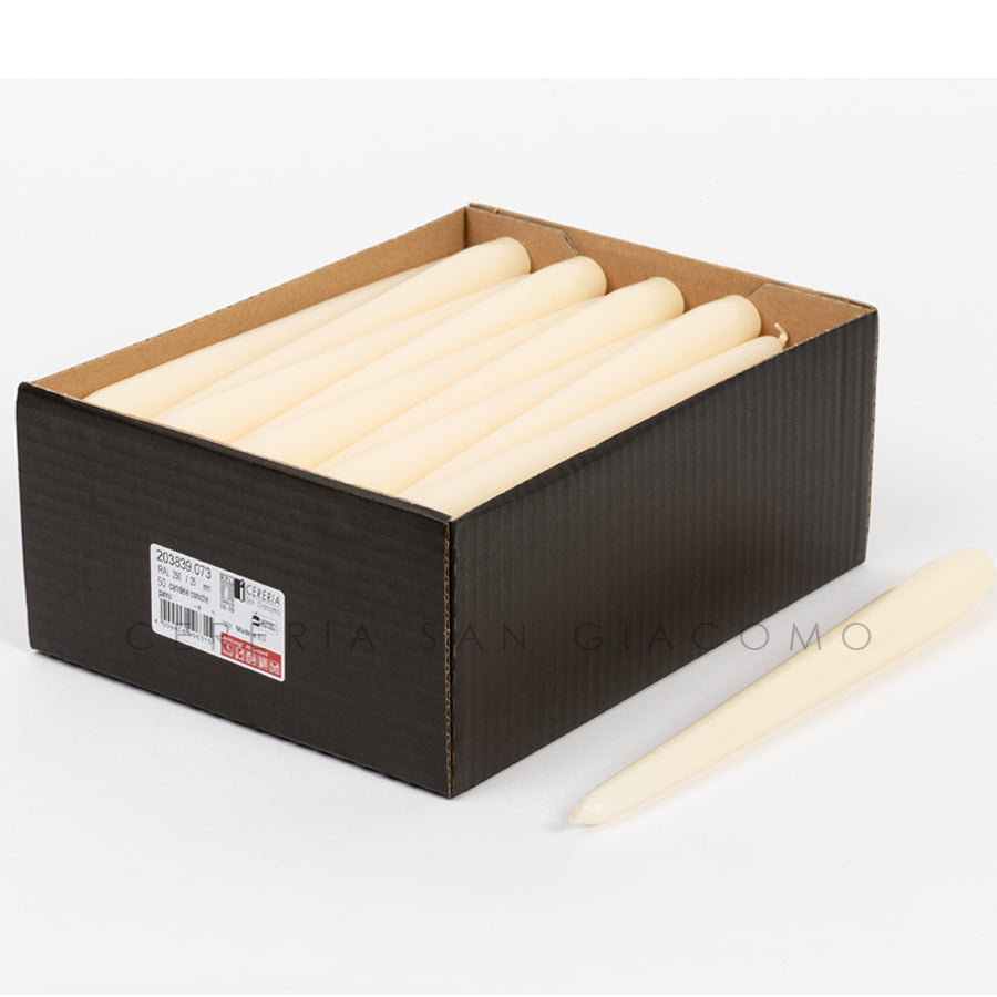 Candele coniche Crema Ø25 mm. h 250 mm. durata 8 ore scatola da 50 Candele-cereriasangiacomo