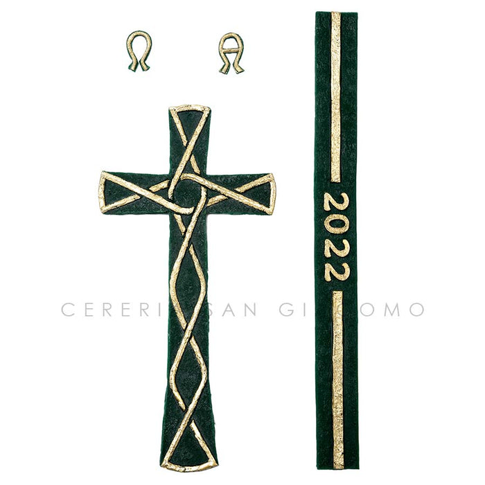 "Croce Intrecciata Verde" Decorazione in cera in rilievo per cero Pasquale