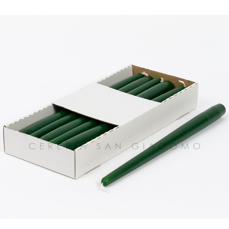 Pine green conical candles 23x300 mm. duration ±10 hours pack of 12 pieces