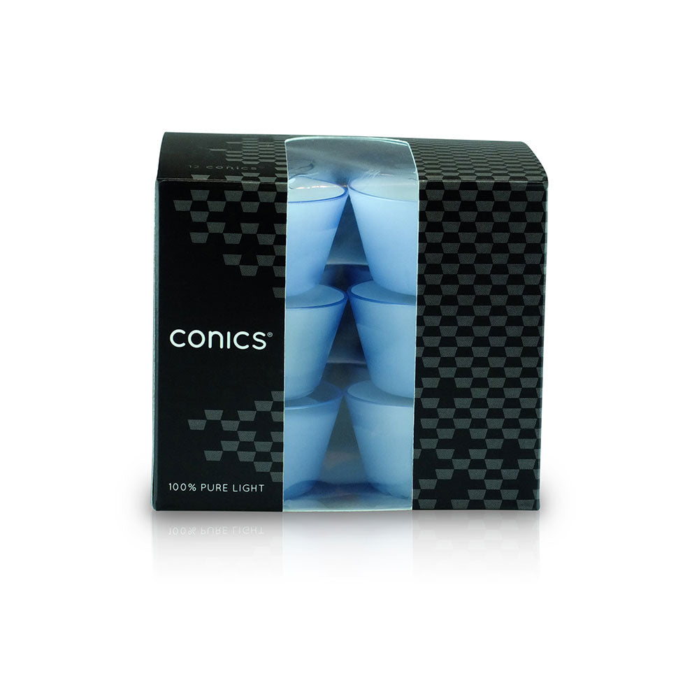 Lumini "Conics" contenitore Azzurro durata 7 ore confezione da 12 Candele-cereriasangiacomo
