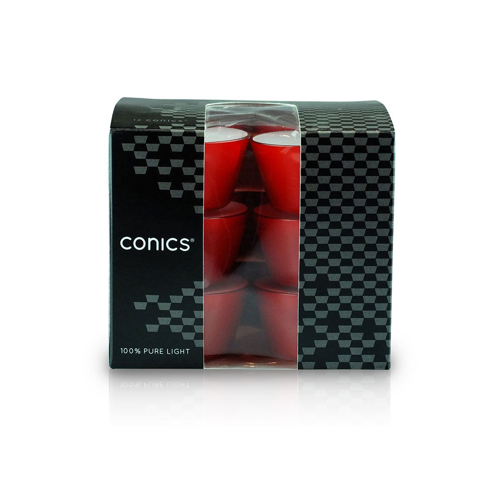 Lumini "Conics" contenitore Rosso Rubino durata 7 ore confezione da 12 Candele-cereriasangiacomo