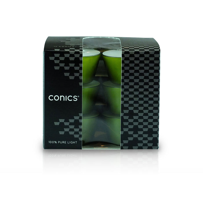 Lumini "Conics" contenitore Verde Oliva durata 7 ore confezione da 12